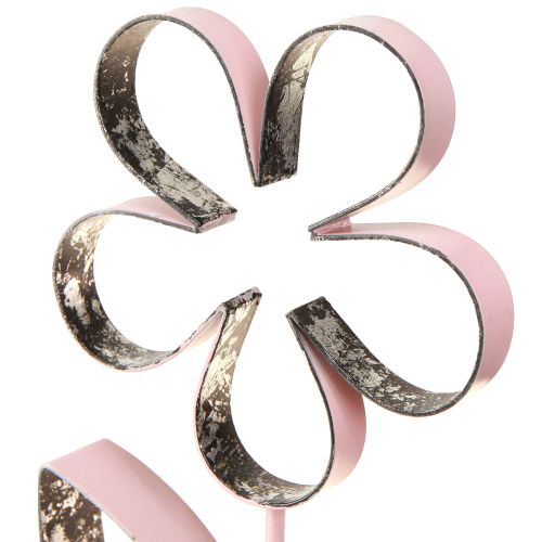 Floristik24 Metal Flower on Wooden Base Pink Silver Vintage H29cm