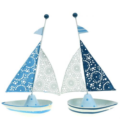 Floristik24 Decorative sailing boat made of metal blue, white 12.5cm x 20.5cm 2pcs