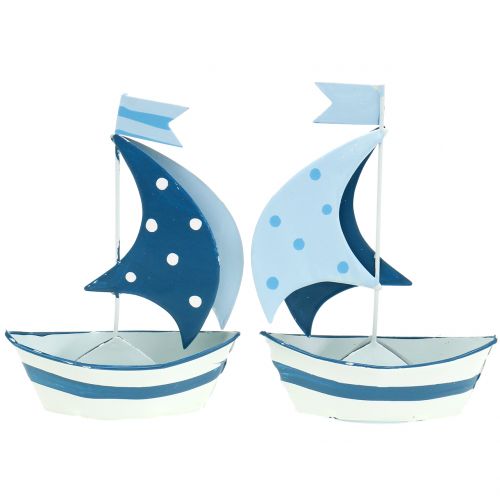 Decorative sailing boat made of metal blue, white 9,5cm x 13cm 2pcs