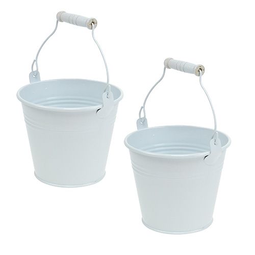 Metal bucket white Ø10cm H8cm 10p | Floristik24.ie