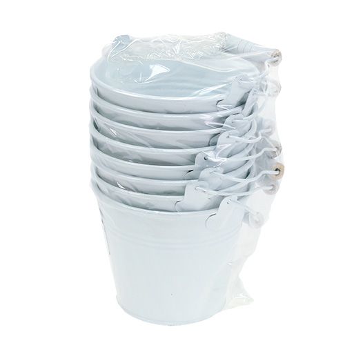 Floristik24 Metal Bucket White Ø12cm H10cm 8 pcs