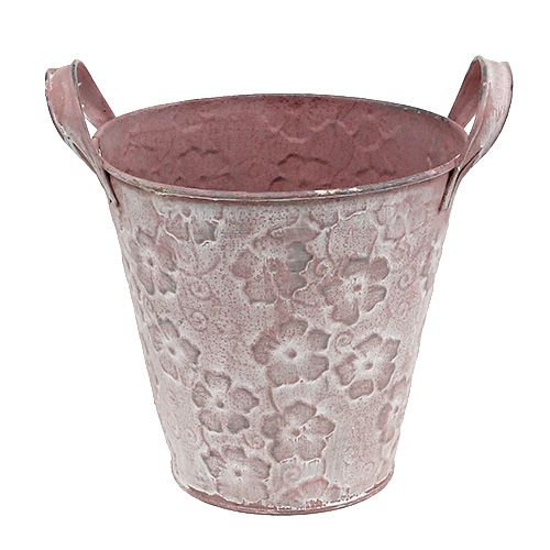 Metal bucket with flowers pink Ø15.5cm H15cm