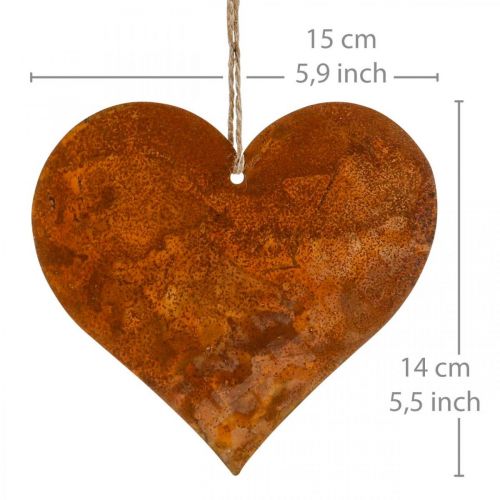 Floristik24 Decorative hearts made of metal, autumn decoration, decorative pendant, rust 14×15cm 6 pcs