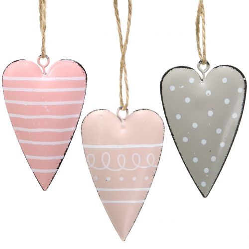 Floristik24 Metal heart to hang pink / gray 7cm 6pcs