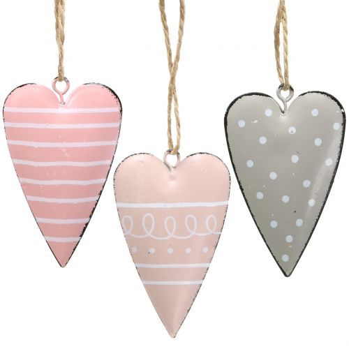 Metal heart to hang pink / gray 7cm 6pcs