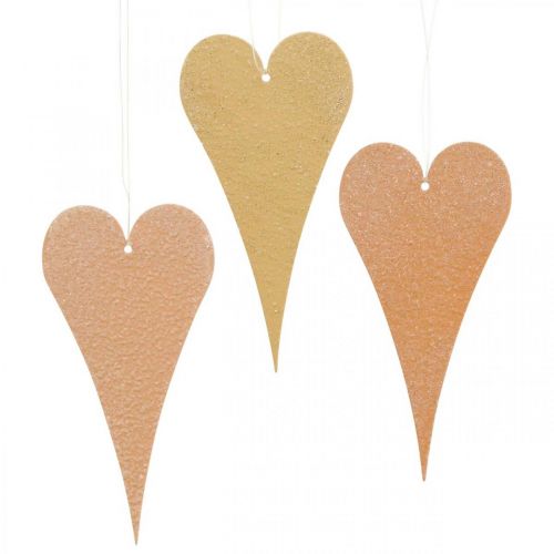 Product Hanging decoration deco hearts to hang up orange/yellow 15cm 6pcs