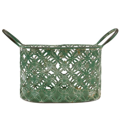 Floristik24 Metal oval basket with handle 25cm x 16.5cm H21cm Green