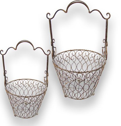 Metal baskets in 2 sizes brown with handle