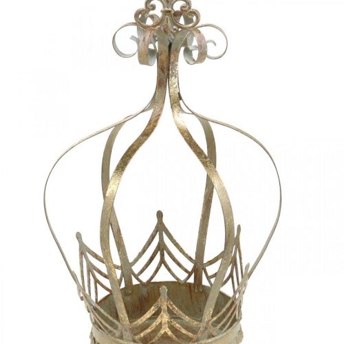 Product Decorative crown for hanging, planter, metal decoration, Advent Golden, antique look Ø19.5cm H35cm
