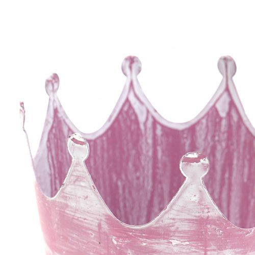 Floristik24 Metal crown pink washed white Ø10cm H9cm 6pcs