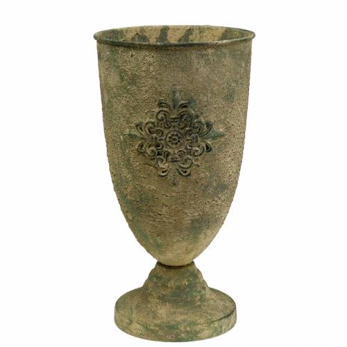 Floristik24 Decorative metal cup with ornament moss green, beige Ø16cm H31cm