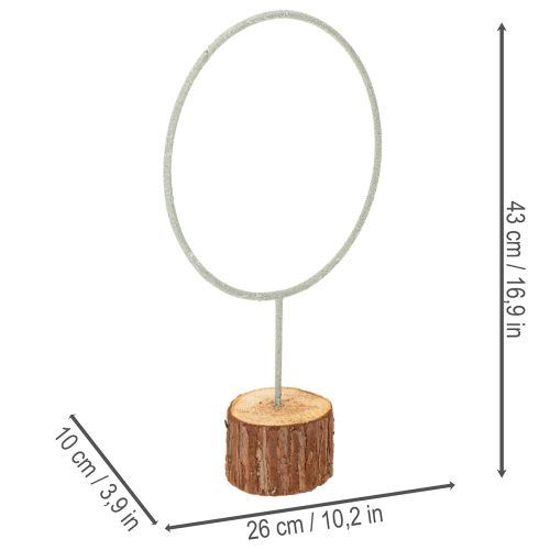 Decorative metal ring on a wooden stand for table decoration, 43cm | Floristik24.ie