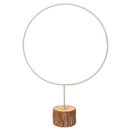 Decorative round ring on wooden base, metal, for dried flowers, 52cm