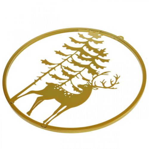 Product Decorative ring gold to hang up deer metal decoration Christmas Ø38cm