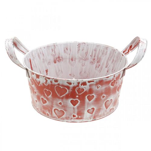 Plant bowl, Valentine&#39;s Day, metal vessel with heart decoration, plant pot Ø23cm