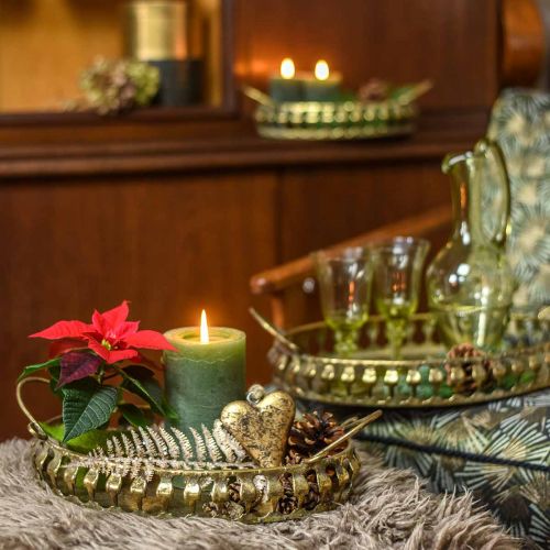 Floristik24 Metal bowl with handles, decorative tray set golden antique look L39 / 33.5 / 28.5cm set of 3