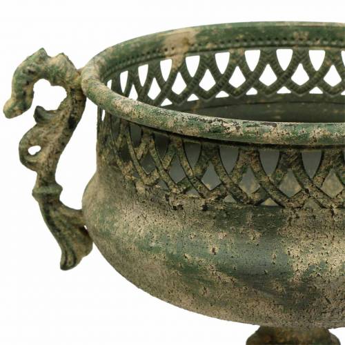 Product Decorative cup, antique look, metal, moss green, Ø19cm, H35.5cm
