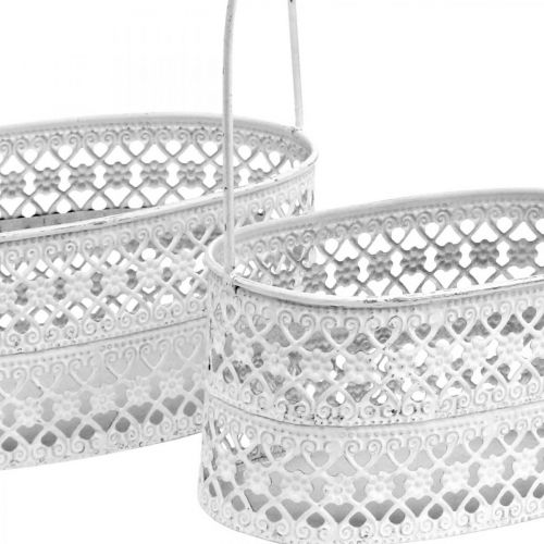 Floristik24 Metal basket oval, decorative vessel for planting white, silver vintage look L17 / 22cm H25 / 28cm set of 2