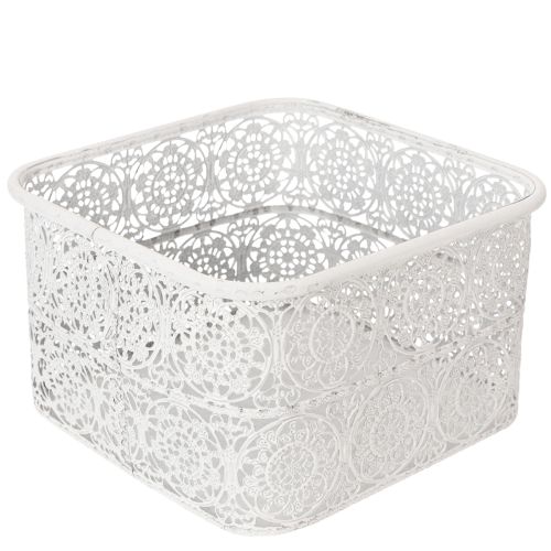 Product Metal bowls with lace pattern, decorative container, square, shabby chic, white, 27/23/19cm, H13.5cm, set of 3