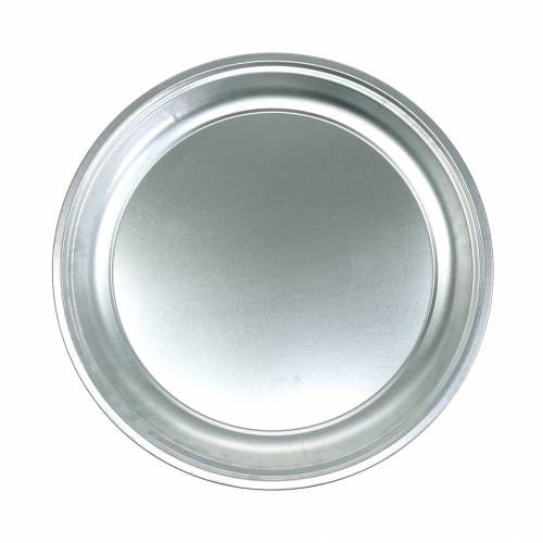 Floristik24 Metal plate basic silver shiny Ø36cm H2.5cm