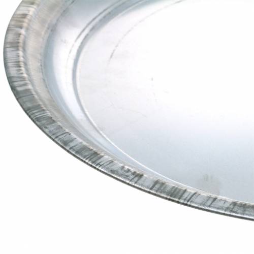 Product Decorative plate metal silver shiny Ø34cm H3cm