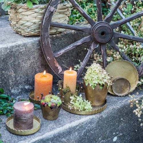 Product Metal plates for decorating, table decoration, candle tray round golden antique look Ø7.5/10/12/15/18cm H2cm set of 5