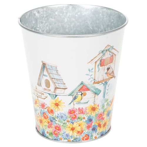 Floristik24 Metal pot with motif, planter with birdhouses, tin bucket H13cm Ø11.5cm