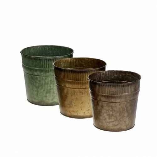 Plant pot orange, brown, green Ø10.5cm H10cm set of 3