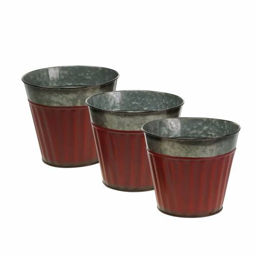 Plant pot red-silver Ø13cm H11cm set of 4
