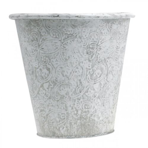Product Vessel with ornaments, plant pot, metal pot white Ø18.5cm H18cm