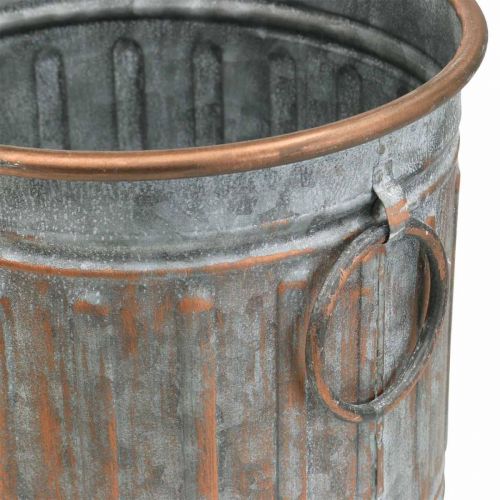 Floristik24 Decorative bowl with handles, plant pot, metal vessel, silver, copper-colored, antique look H31 / 24.5cm, Ø29.5 / 22cm, set of 2