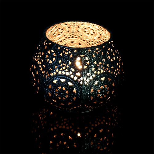 Floristik24 Metal lantern silver oriental Ø10cm H7.5cm 1p