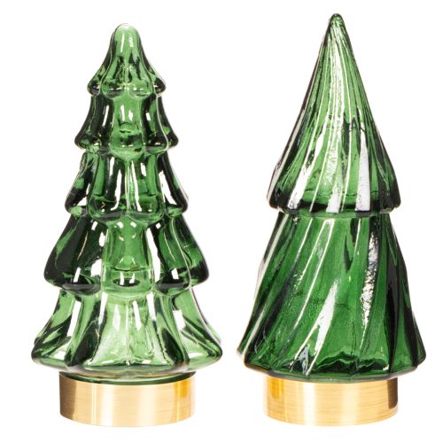 Glass Christmas tree with LED lights, table decoration, Christmas, 13cm, 2 pieces | Floristik24.ie