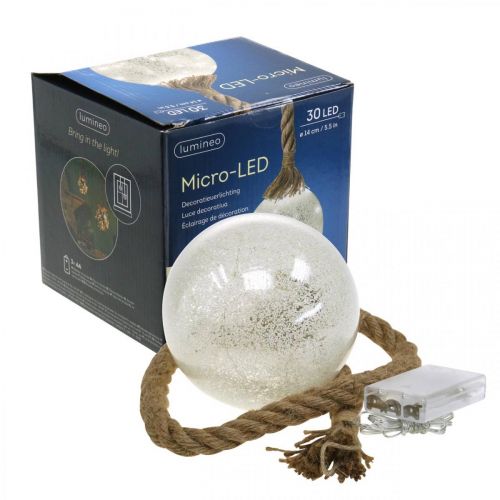 Floristik24 LED ball inside with frost effect and rope Ø14cm 30L warm white
