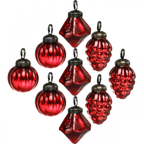 Floristik24 Mini tree decoration mix, diamond / ball / cone, glass balls antique look Ø3–3.5cm H4.5–5.5cm 9pcs