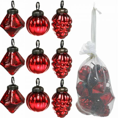 Floristik24 Mini tree decoration mix, diamond / ball / cone, glass balls antique look Ø3–3.5cm H4.5–5.5cm 9pcs