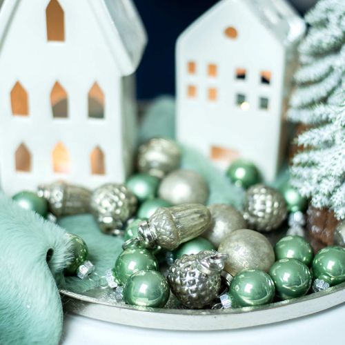 Floristik24 Mini tree decorations autumn fruits and balls mother-of-pearl, antique silver real glass 3.4–4.4cm 10pcs