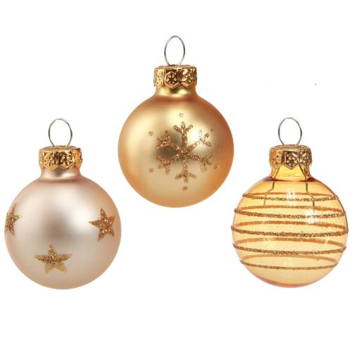 Floristik24 Mini Christmas Tree Baubles Glass Clear Gold Pearl Ø3cm 9 pcs