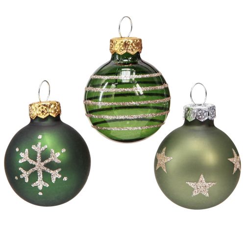 Mini Christmas tree balls made of glass in green gold Ø3cm 9 pcs