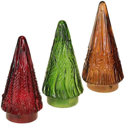 Product Mini Glass Christmas Tree LED Red Green Brown 18cm 3pcs