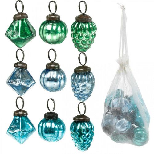 Floristik24 Mini glass ball mix, diamond/ball/cone, Christmas tree decoration antique look Ø3–3.5 cm H4.5–5.5 cm 9 pieces