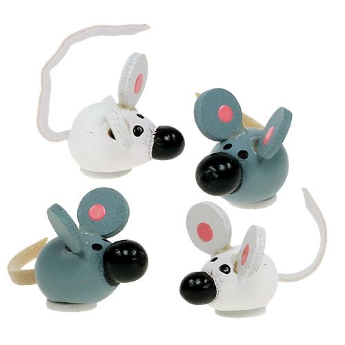 Floristik24 Mini wooden mouse white gray 2cm 24p