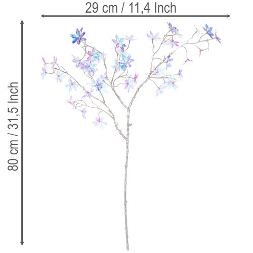 Artificial flowering branch with iridescent blossoms, 80cm | Floristik24.ie
