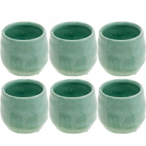 Mini cachepot, ceramic vessel, decorative lantern, plant pot wave pattern Ø8cm 6pcs
