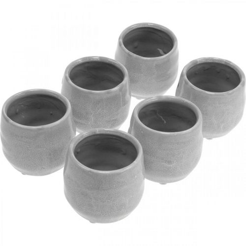 Floristik24 Ceramic cachepot, mini plant pot, ceramic decoration, lantern wave pattern Ø8cm 6pcs