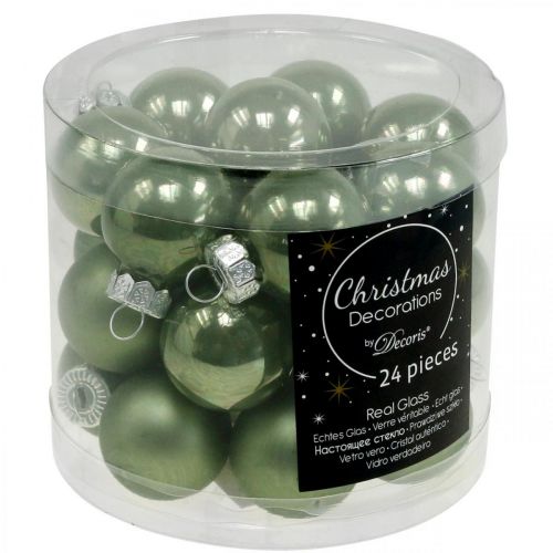 Floristik24 Mini Christmas balls glass green glossy/matte Ø2.5cm 22 pcs