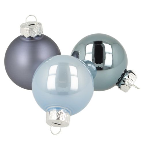 Product Mini Christmas baubles, glass, matte metallic blue, Ø4cm, 24 pieces