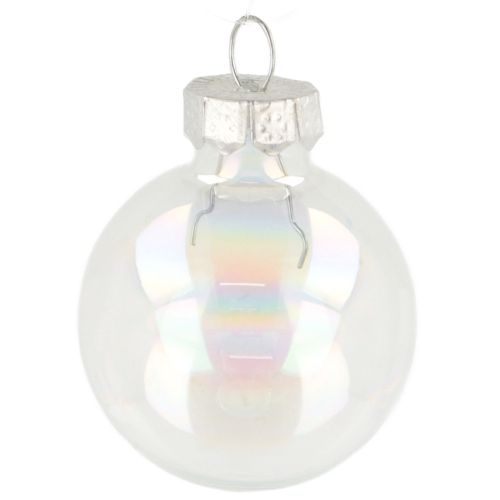 Product Mini Christmas glass baubles, iridescent, clear, 3cm, 22 pieces