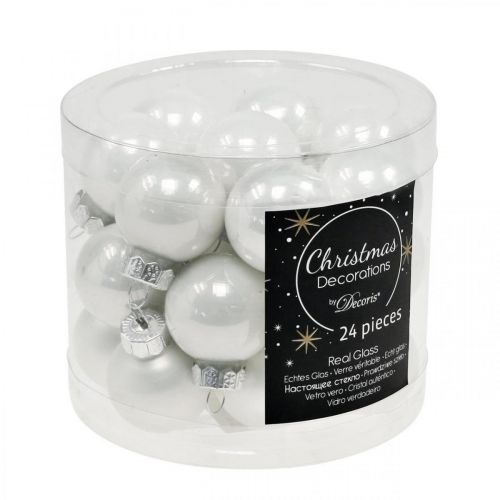 Product Mini Christmas balls glass white glossy/matte Ø2.5cm 22 pcs