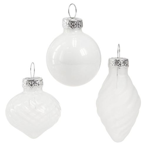 Product Mini Christmas Balls White Baubles Glass 3cm 9 pcs